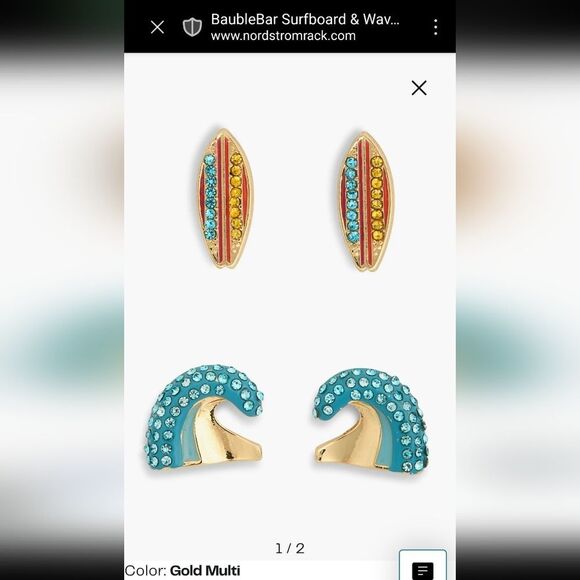 NWOT / BAUBLEBAR / Surfboard & Wave Stacking Stud Earrings Set - Picture 2 of 6